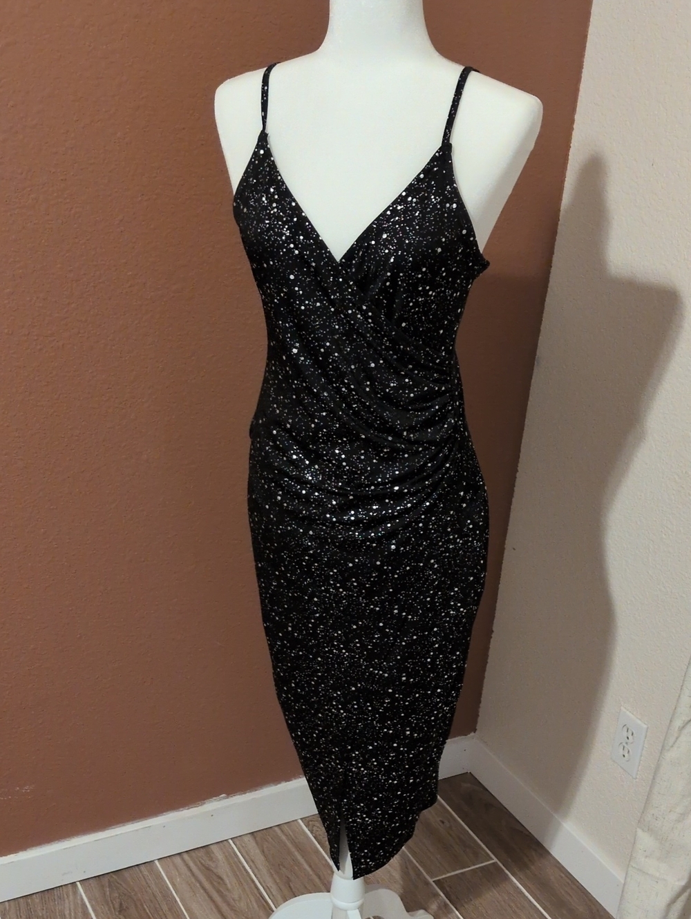 Black Sparkle V-Neck Slip Dress